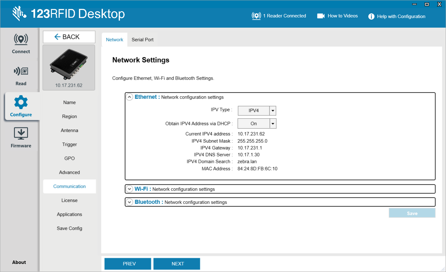 123RFID Desktop Communication / Network Settings