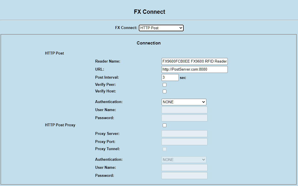 FxConnect HTTP POST Connection settings